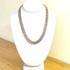 Vtg Solid Curb Cuban Link Chain Necklace Extender Retro